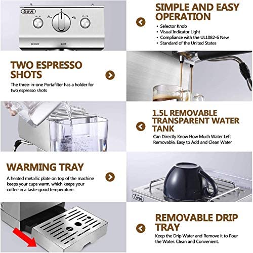 Espresso Machine Coffee Maker & Espresso Cappuccino Machine,Stainless Steel Machine with 15 Bar Pump,Powerful Milk Frother,For Barista Home Brewing,1050W