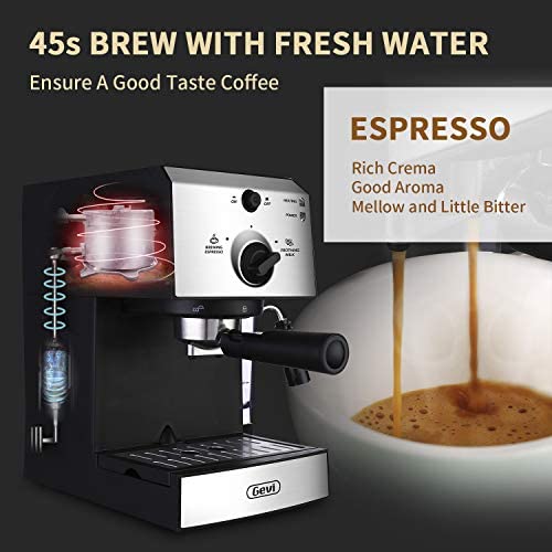 Espresso Machines 15 Bar Fast Heating Coffee Machine with Milk Frother Wand for Espresso, Cappuccino, Latte and Mocha, 1.5L Removable Water Tank, Double Temperature Control System, Sliver, 1350W