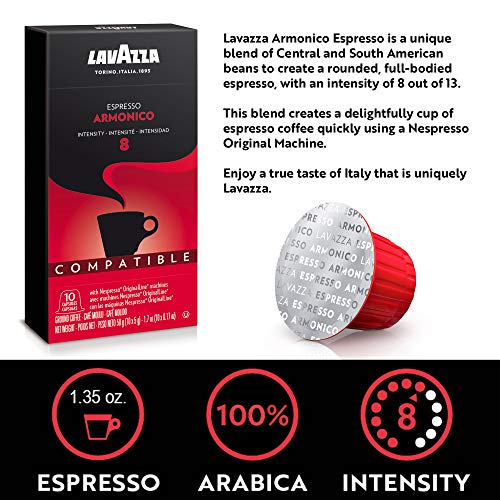 Lavazza Armonico Dark Roast Coffee Capsules Compatible with Nespresso Original Machines (Pack of 60)