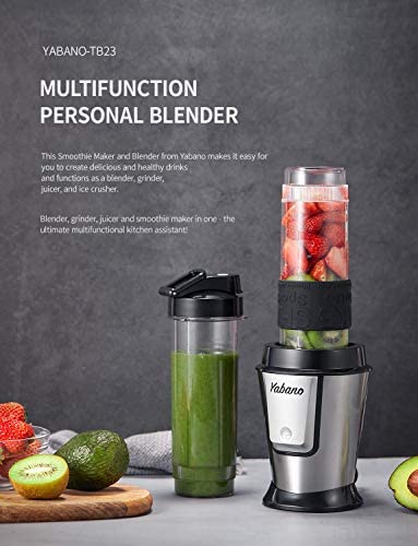 Personal Blender with 2 x 20oz Travel Bottle and Coffee/Spices Jar, Portable Smoothie Blender and Coffee Grinder in One, 500W Single Serve Blender for Shakes and Smoothies, BPA free, by Yabano