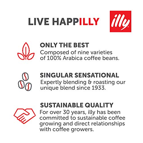 illy Classico Espresso Ground Coffee, Medium Roast, Classic Roast with Notes of Chocolate & Caramel, 100% Arabica Coffee, All-Natural, No Preservatives, Ground for Espresso Machines, 8.8 Ounce