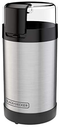 BLACK+DECKER CBG110S Coffee Grinder, One Touch Push-Button Control, Stainless Steel, 2/3 Cup Coffee Bean Capacity