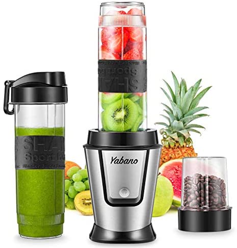Personal Blender with 2 x 20oz Travel Bottle and Coffee/Spices Jar, Portable Smoothie Blender and Coffee Grinder in One, 500W Single Serve Blender for Shakes and Smoothies, BPA free, by Yabano